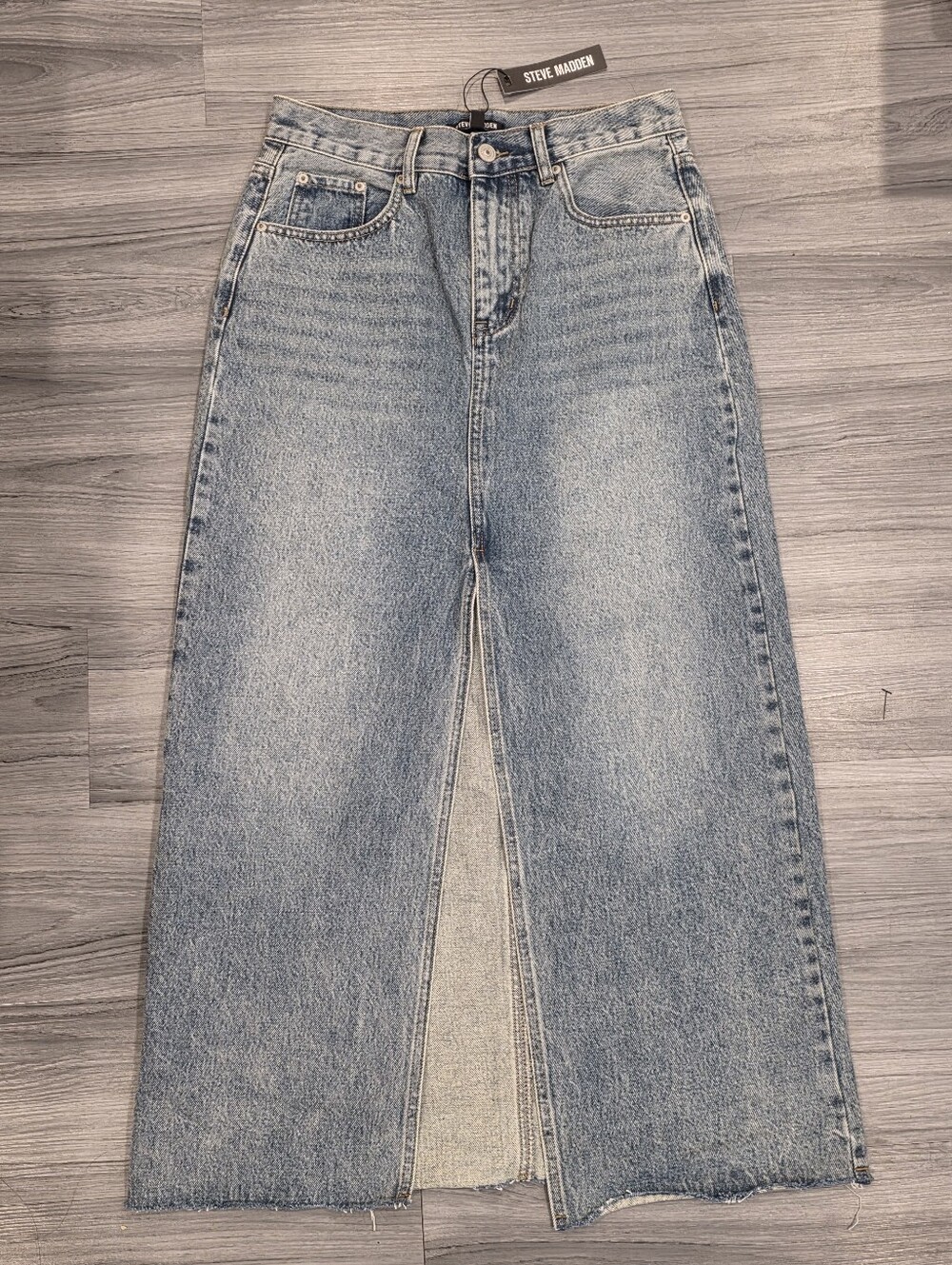 Steve Madden Light Blue Wash Split Hem Denim Skirt Jeans NWT $89